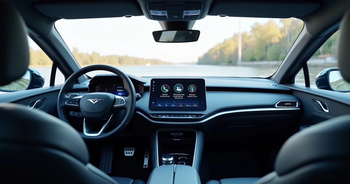 Painel digital do BYD Seal mostrando avisos de segurança