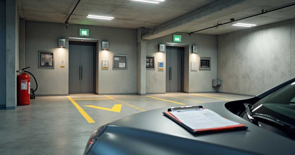 Painel de elevador e garagem em vistoria de condomínio