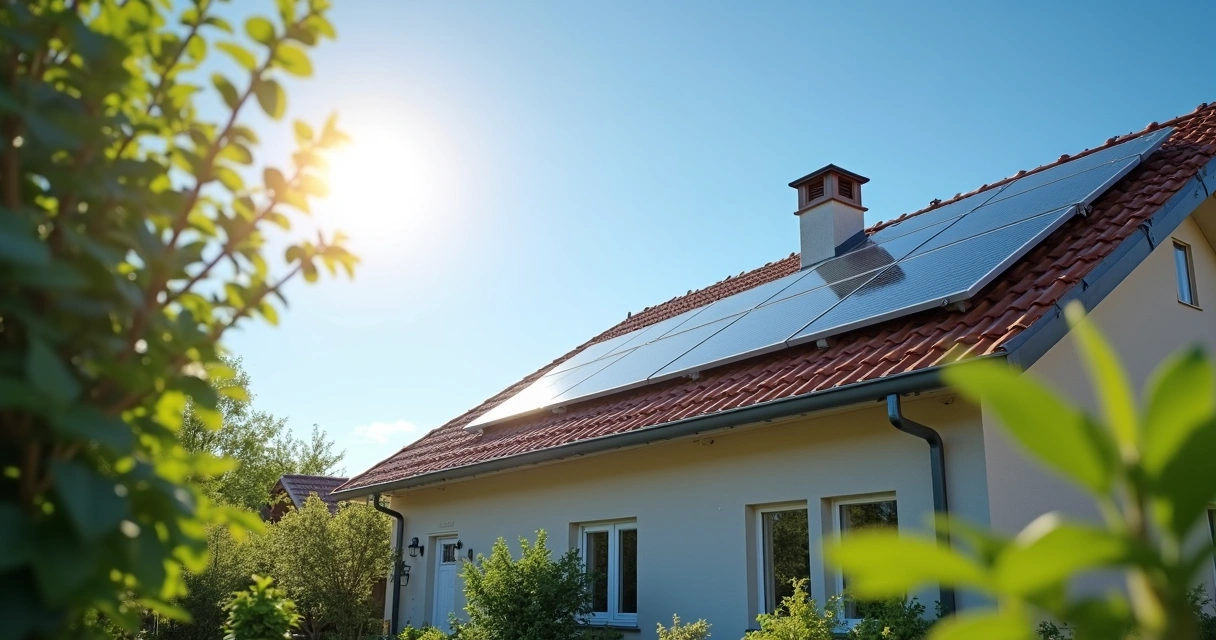 Painel solar instalado em telhado de residência 