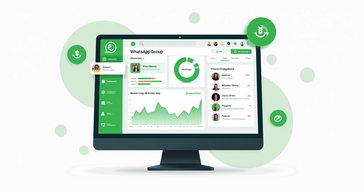 Painel de engajamento de grupo do WhatsApp mostrando participantes e interações 