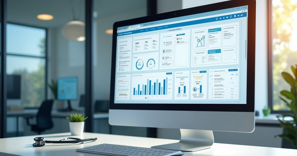 Painel de ERP em clínica com agenda e finanças