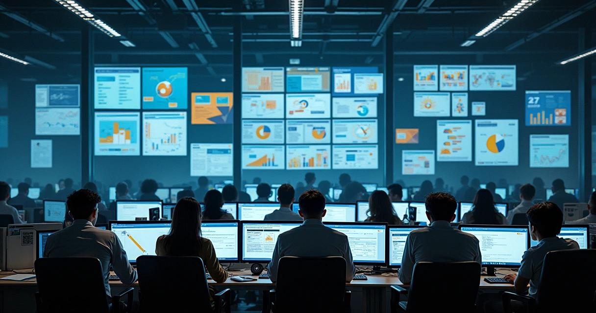 Painel de ERP com indicadores fragmentados em diferentes telas 