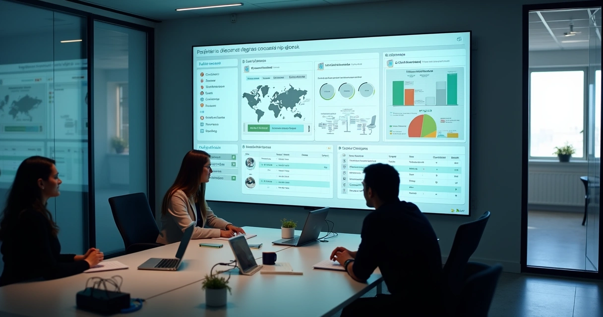 Painel de ERP mostrando dashboards e fluxos regulatórios 