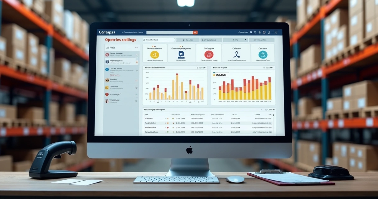 Painel com alertas de estoque baixo e indicadores de reposição 