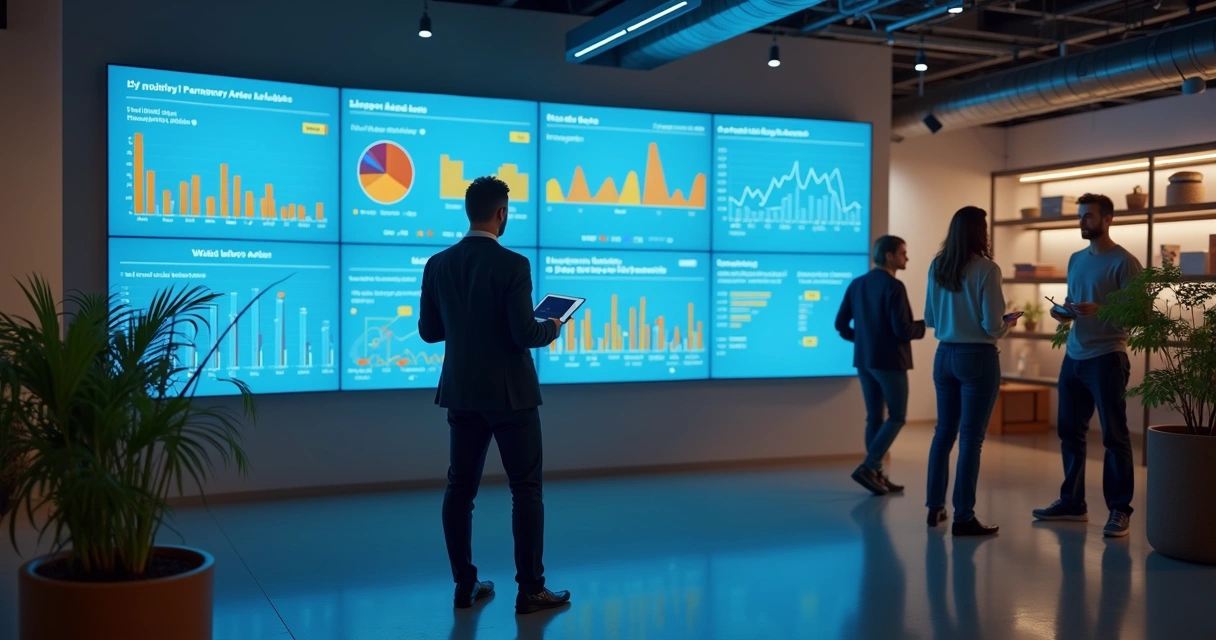 Gestor analisa painel de estoque digital 