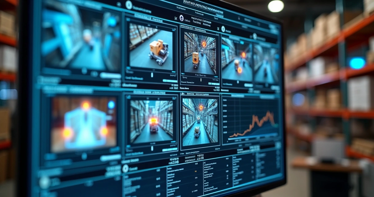 Painel digital de estoque mostrando visão de IA em tempo real 