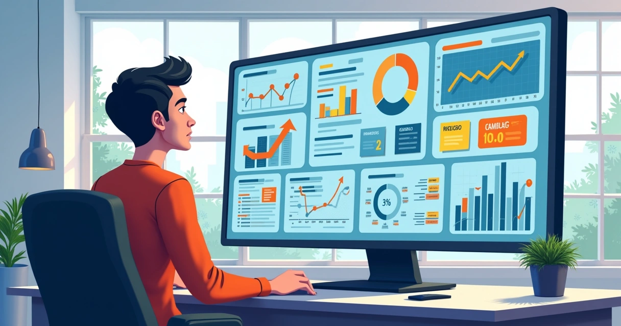 Profissional de marketing analisa painel digital de estratégias personalizadas baseadas em IA 