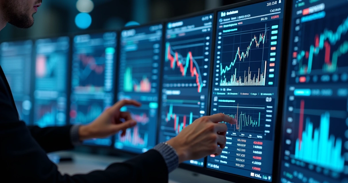 Painel de controle digital mostra múltiplos robôs de negociação, cada um gerenciando diferentes estratégias e moedas, destacando a autonomia dos traders