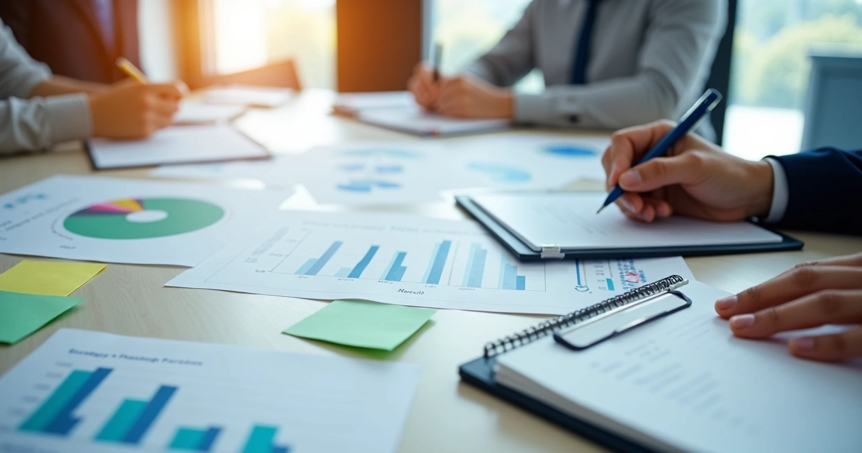 Painel estratégico com métricas e planejamento empresarial 