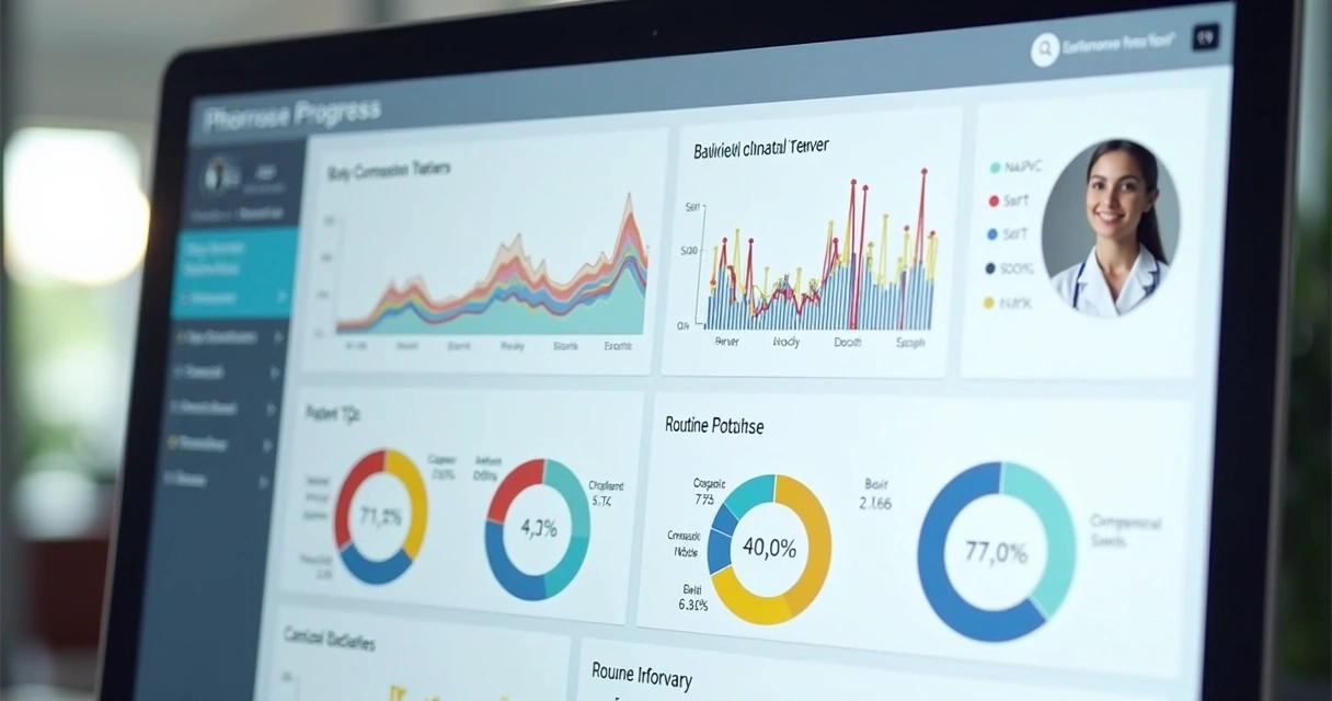 Painel digital com gráficos de evolução clínica do paciente 