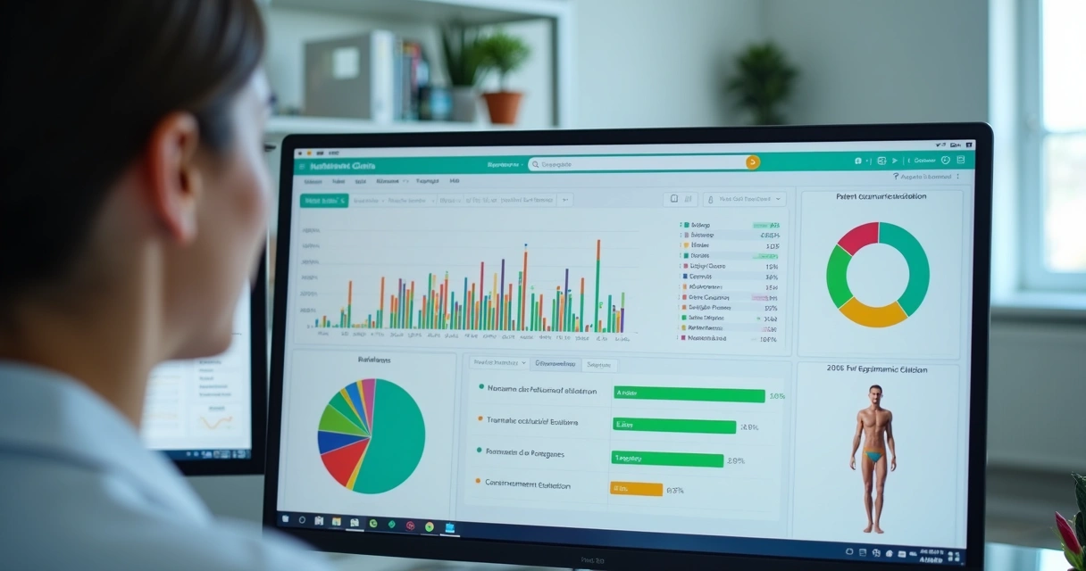 Painel de evolução nutricional exibindo gráficos coloridos e indicadores de progresso 