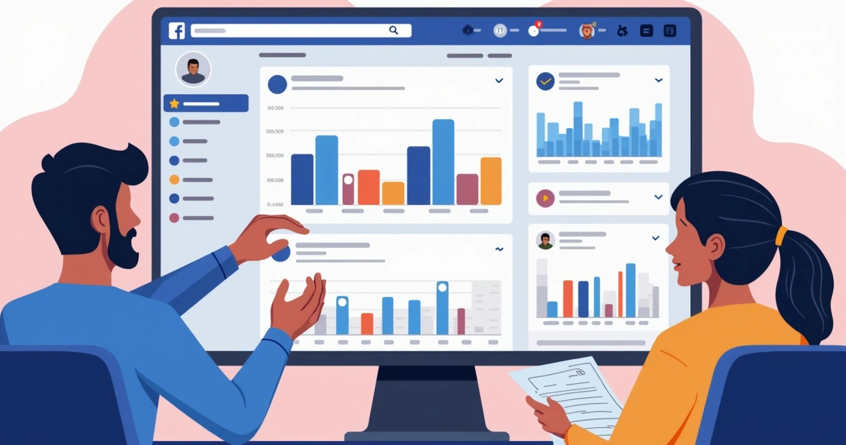 Painel de controle do Facebook Business mostrando métricas e campanhas empresariais. 