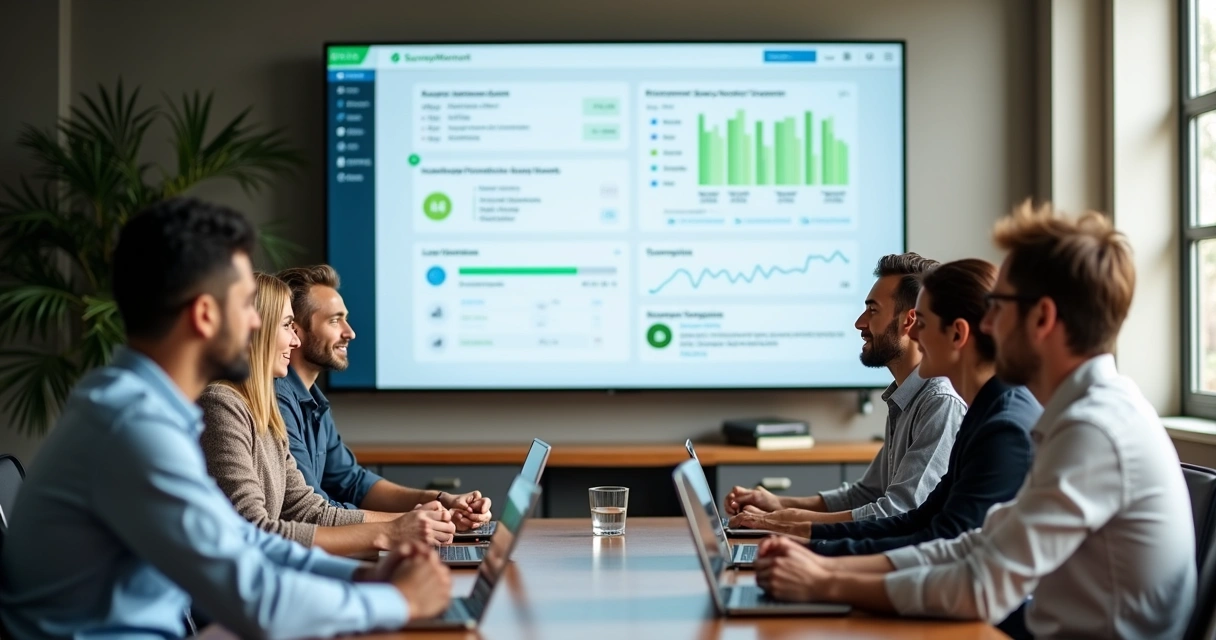 Equipe analisando painel com feedbacks integrados em chat