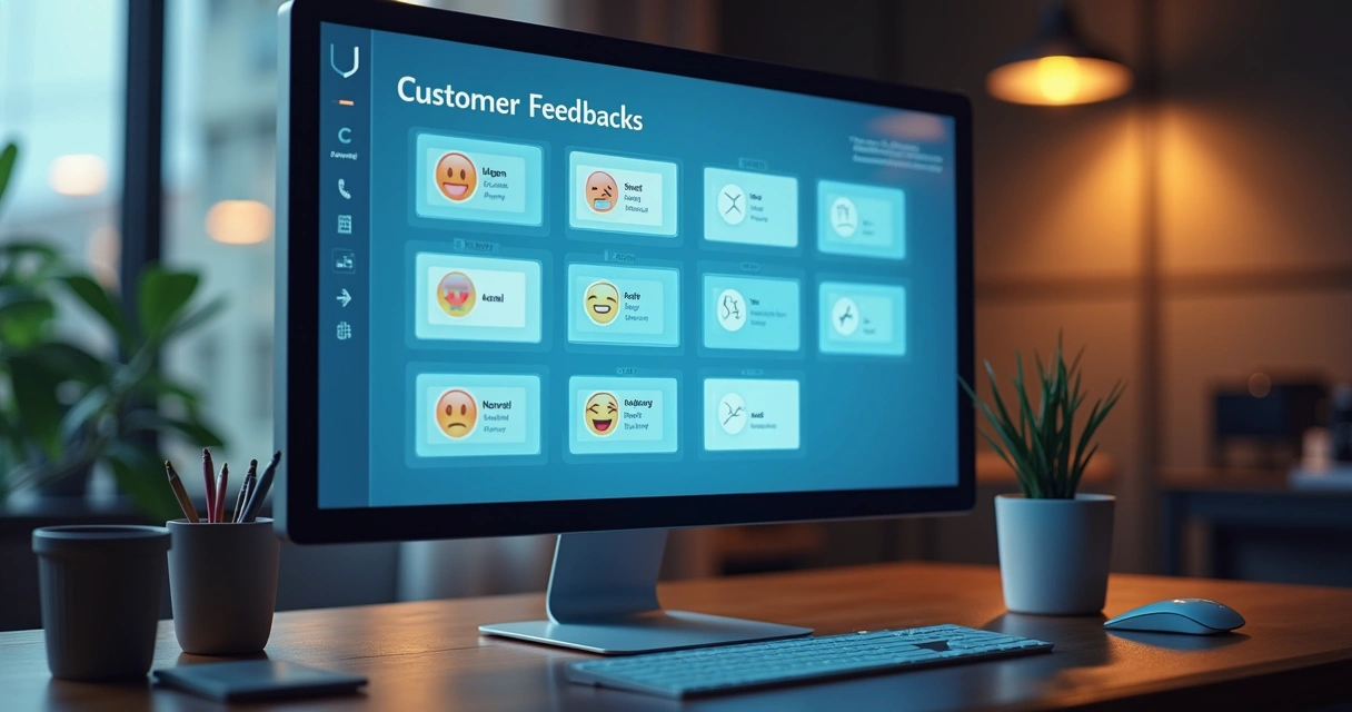 Tela de painel digital com feedbacks categorizados por sentimento 