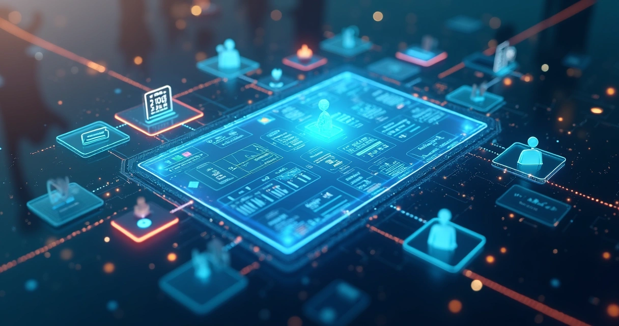 Painel digital abstrato ilustrando dados organizados de campanha política 