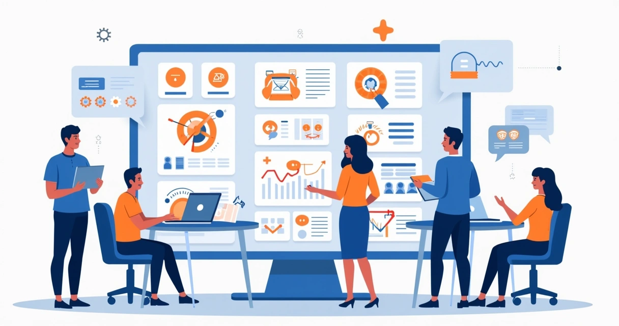 Painel digital mostrando funcionalidades para gestão de canais e parceiros 
