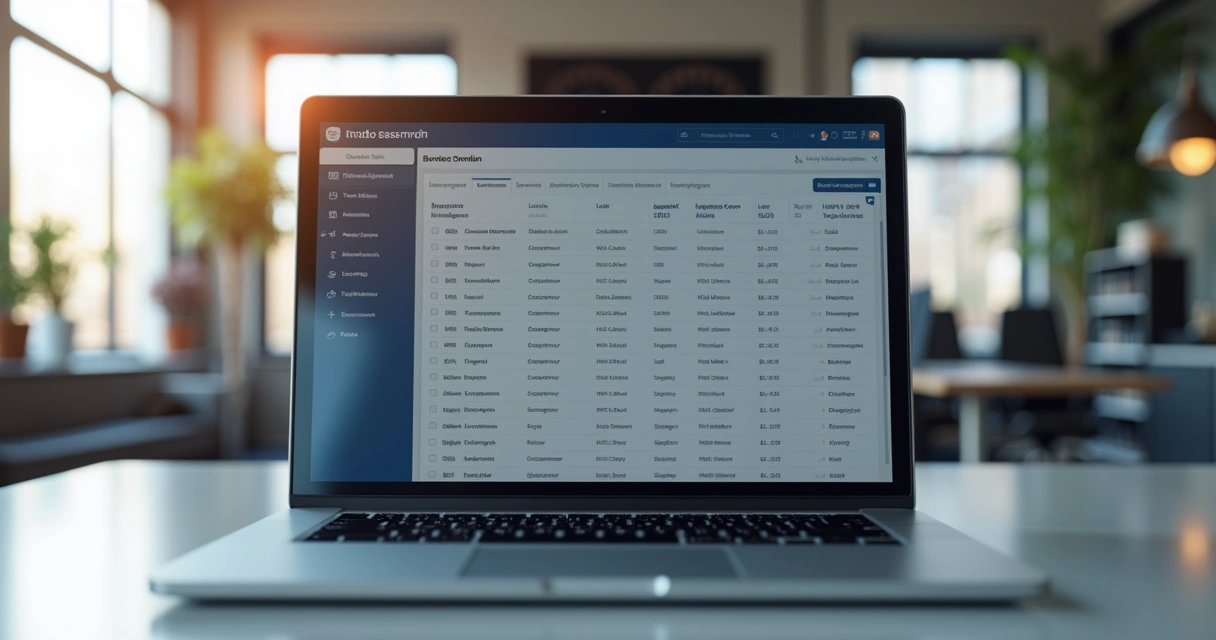 Interface de plataforma SaaS de inteligência comercial mostrando listas e filtros 