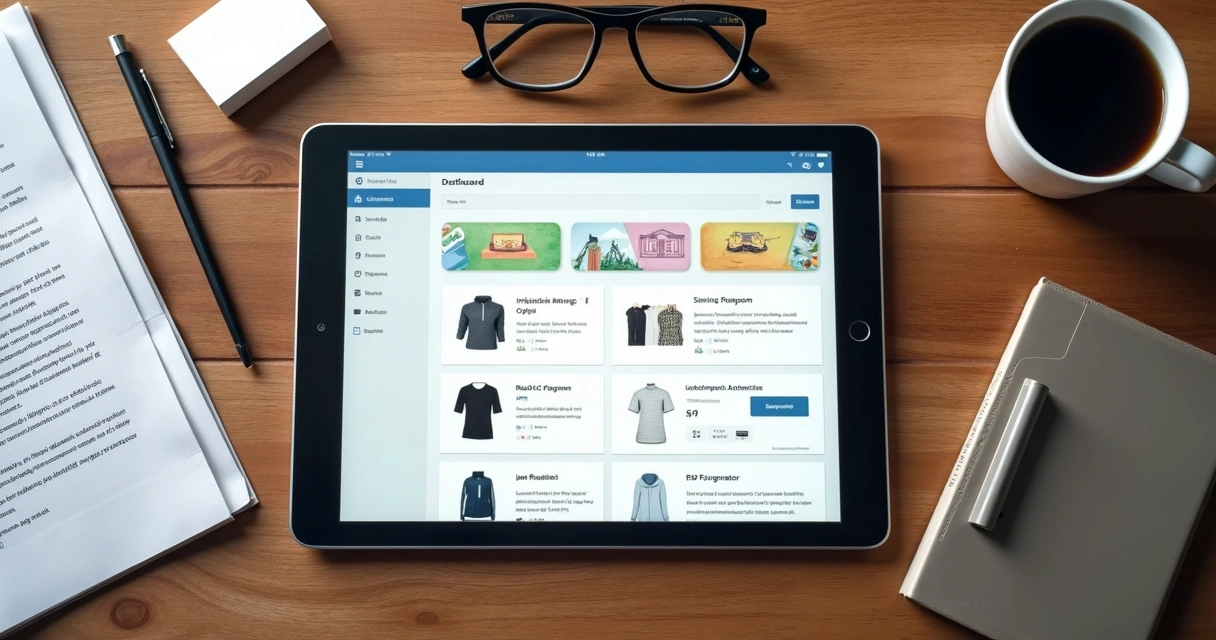 Tela de aplicativo com painel de ferramentas para catálogo digital 