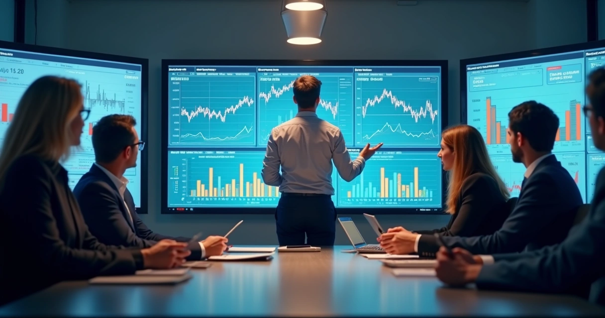 Painel financeiro digital com gráficos coloridos e dados integrados 