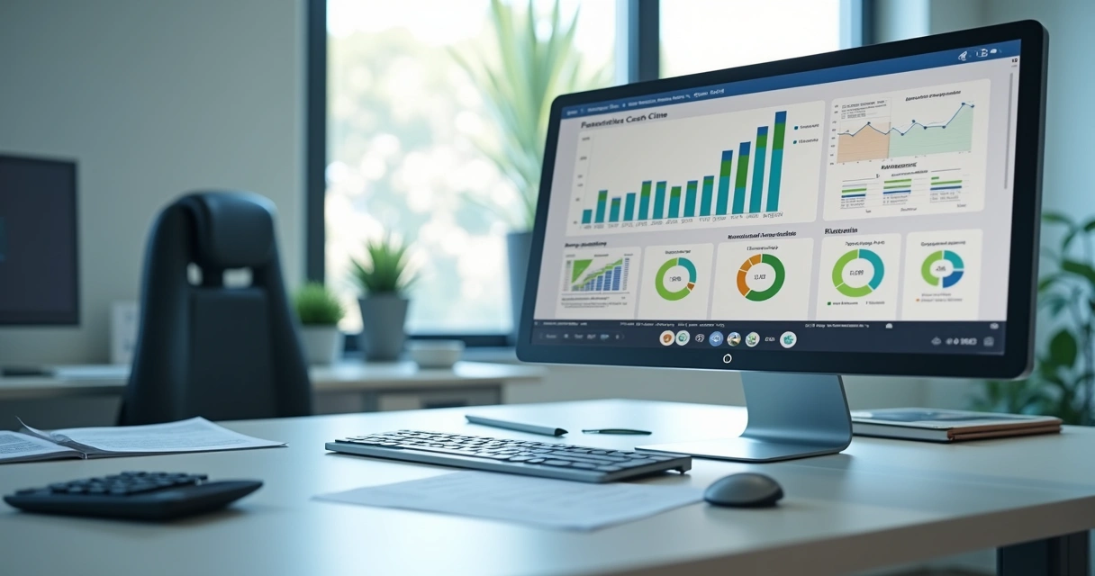 Painel financeiro em tela com agenda e indicadores de clínica