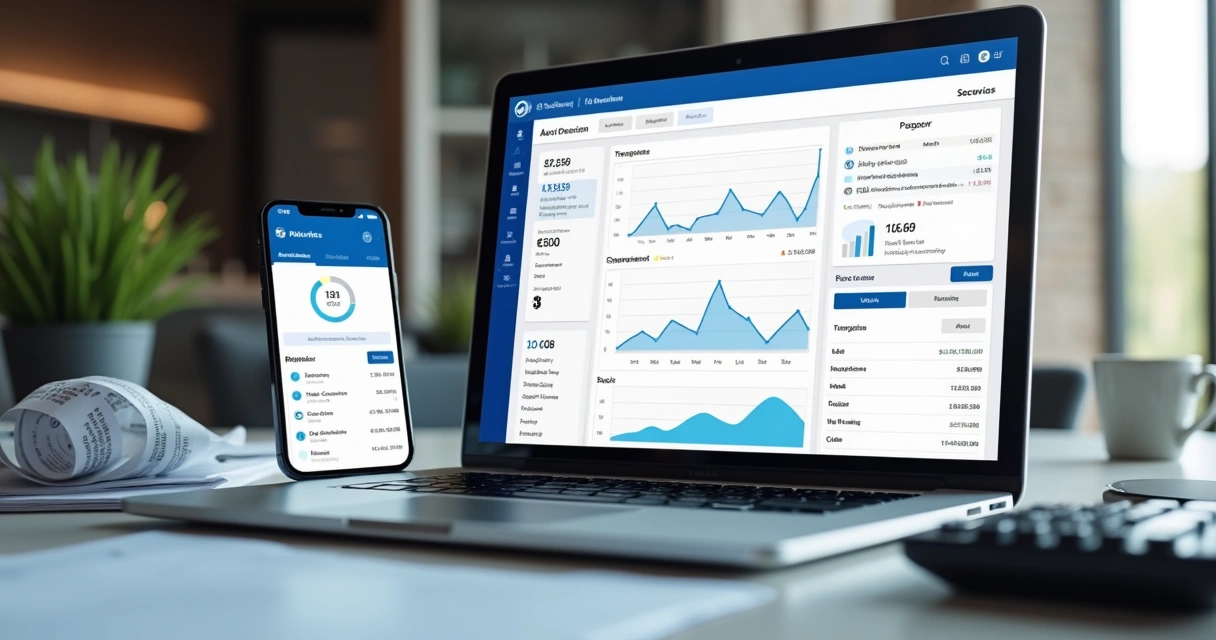 Painel financeiro de delivery em notebook e celular 