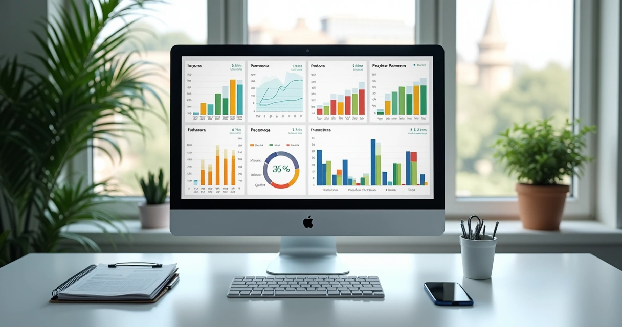 Painel financeiro colorido com gráficos de recebimento e inadimplência 