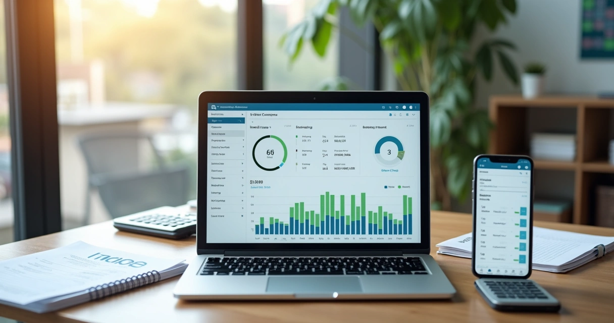 Painel financeiro online em notebook e celular 