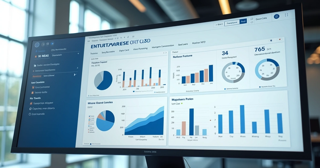 Painel de finanças e operações em tela com gráficos e módulos integrados 