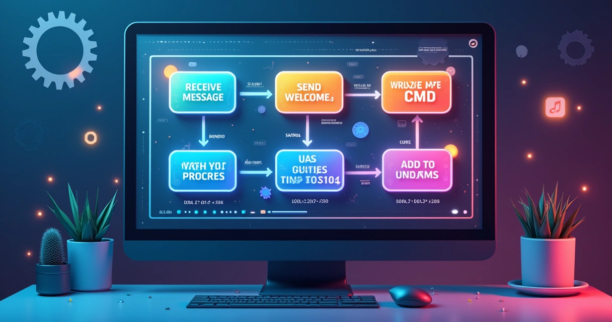 Fluxo visual de automação WhatsApp com painéis e conexões