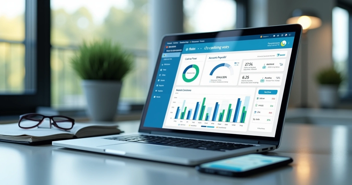 Painel digital de fluxo de caixa em notebook com gráficos financeiros 
