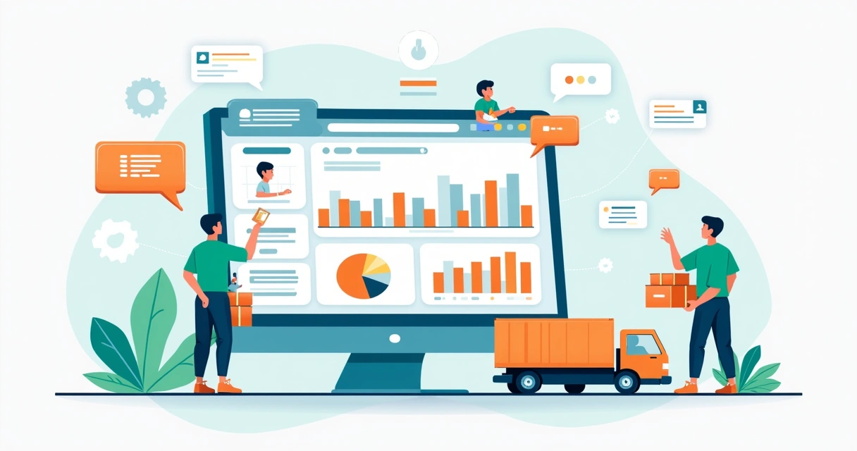 Painel de controle virtual com status de fornecedores e estoque disponível 