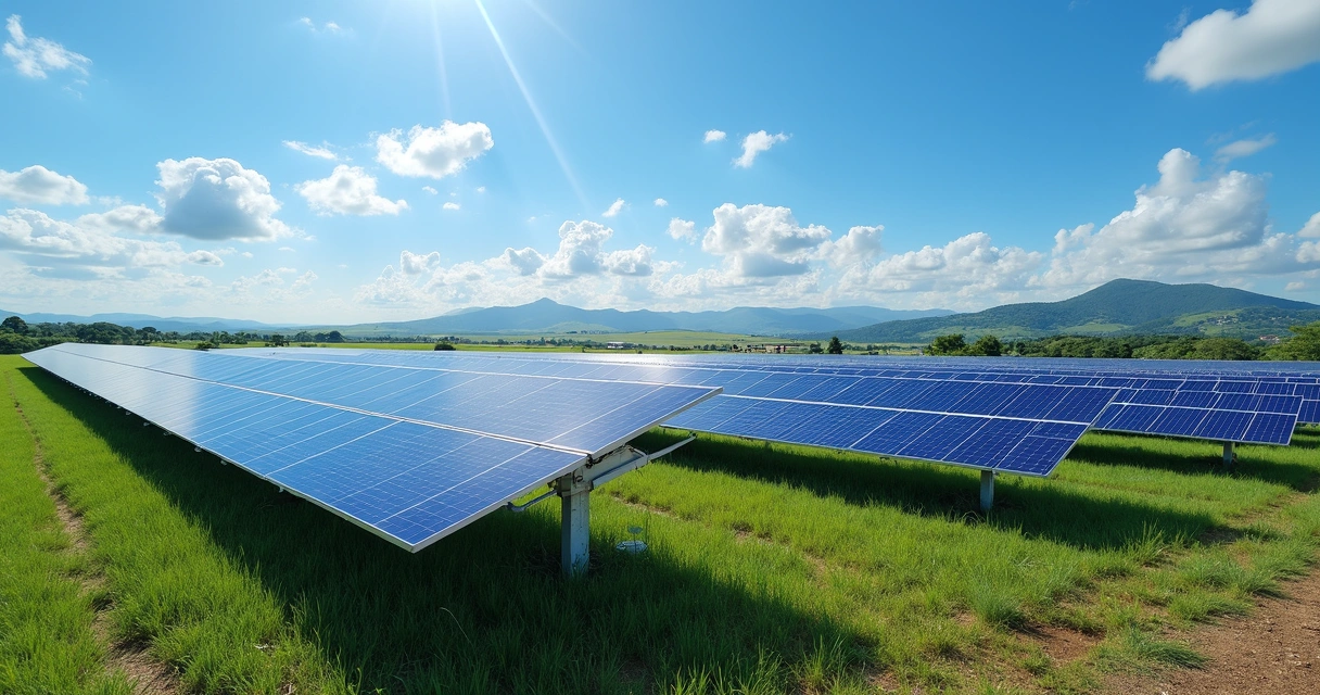 Painéis solares instalados em campo aberto no Brasil 