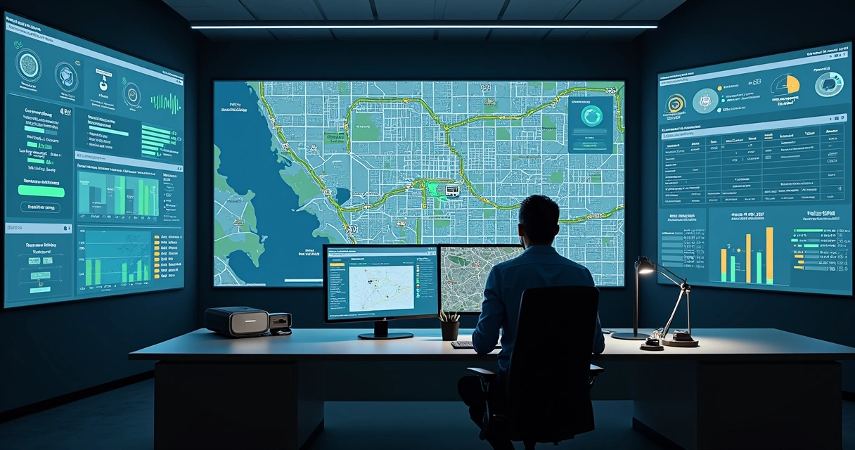 Painel de gestão de frota com mapa e rotas em tempo real
