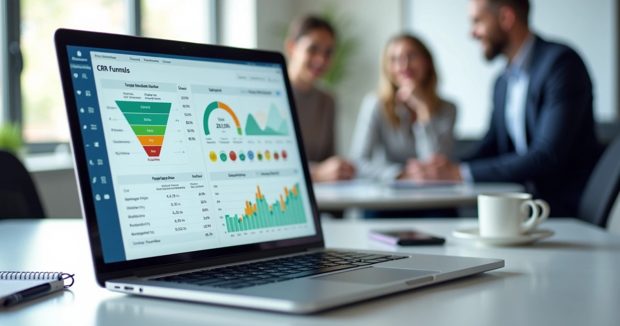 CRM dashboard with sales funnel and performance indicators