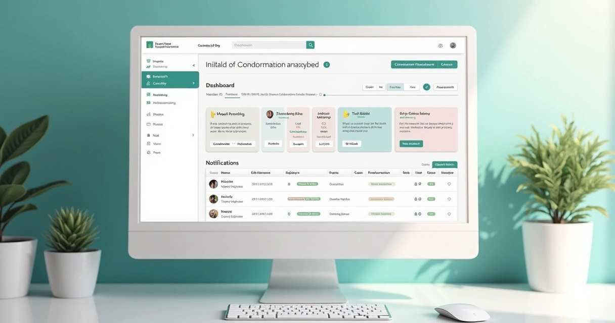 Painel virtual de gestão mostrando múltiplos condomínios e tarefas simultâneas