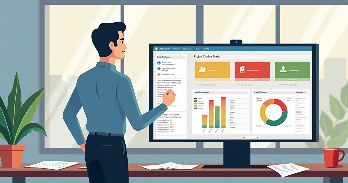 Gerente de projetos observando painel de riscos visual no MS Project 