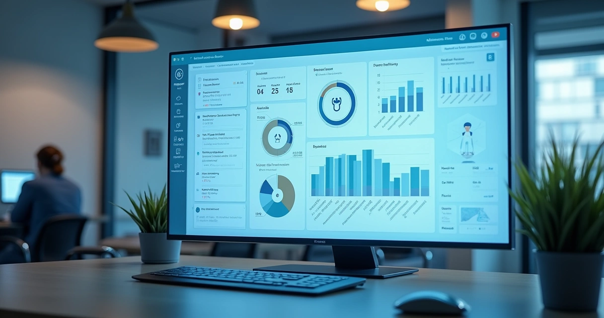 Painel digital com dados de gestão clínica na tela