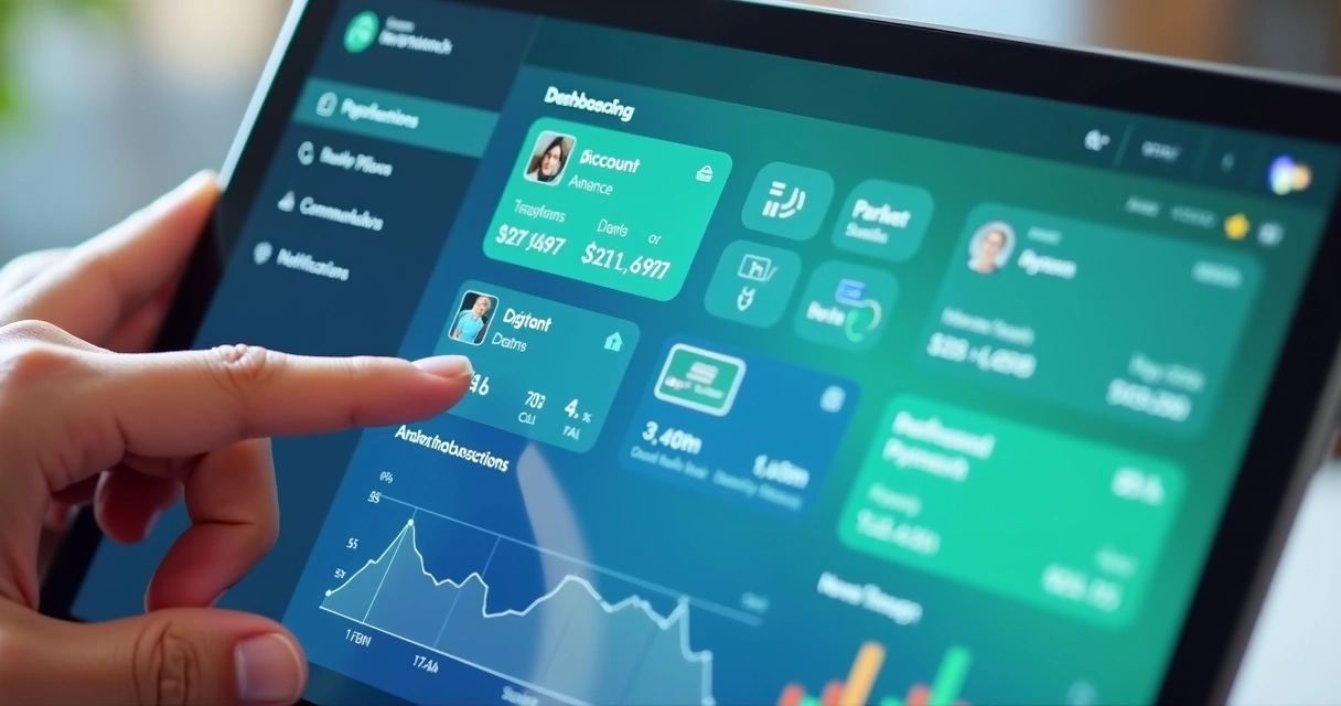 Dashboard de gestão de contas digitais com widgets 