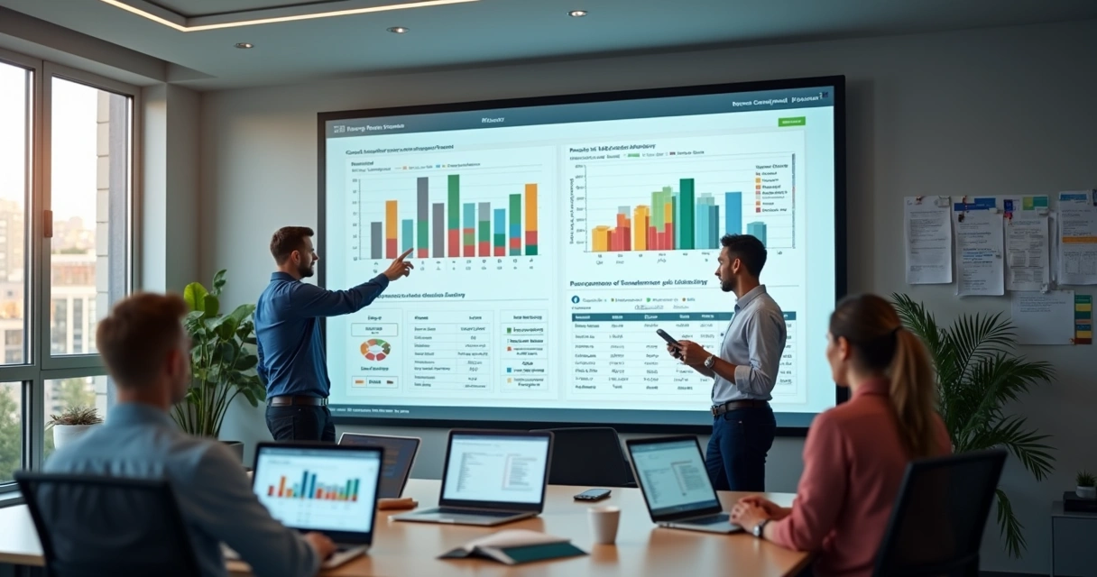Painel digital com gráficos de gestão de imóveis 
