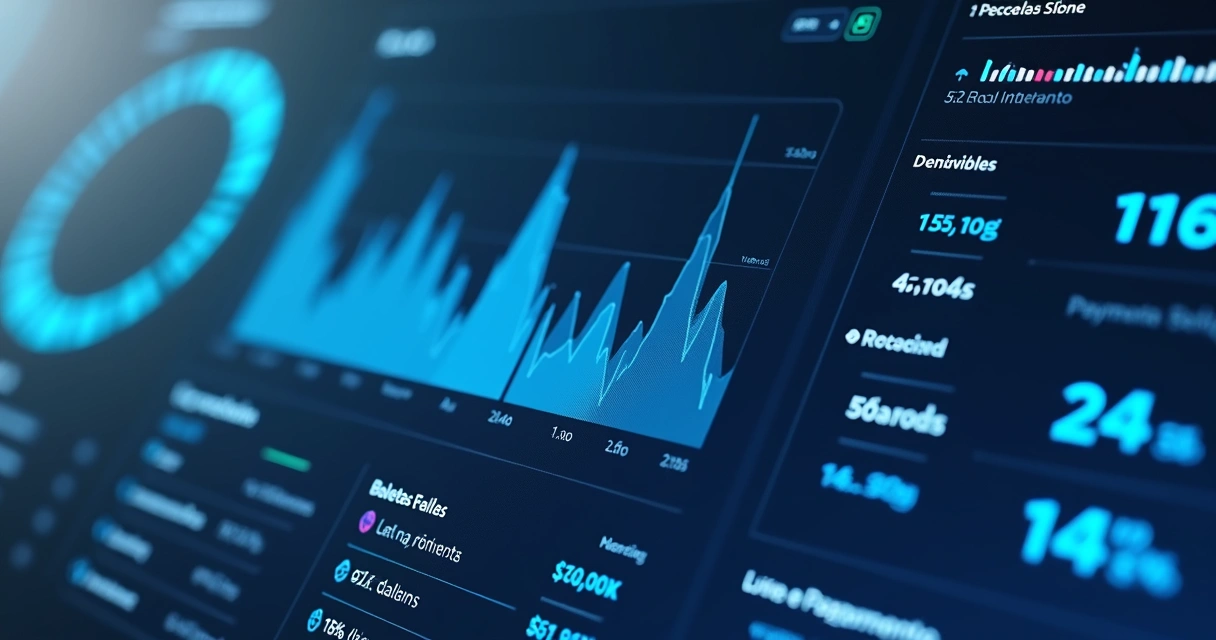 Tela de painel financeiro automatizado com indicadores em tempo real 