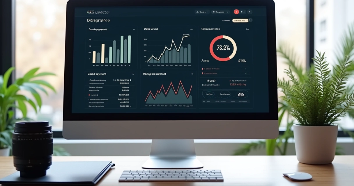 Painel digital mostrando gráficos financeiros de fotógrafo 
