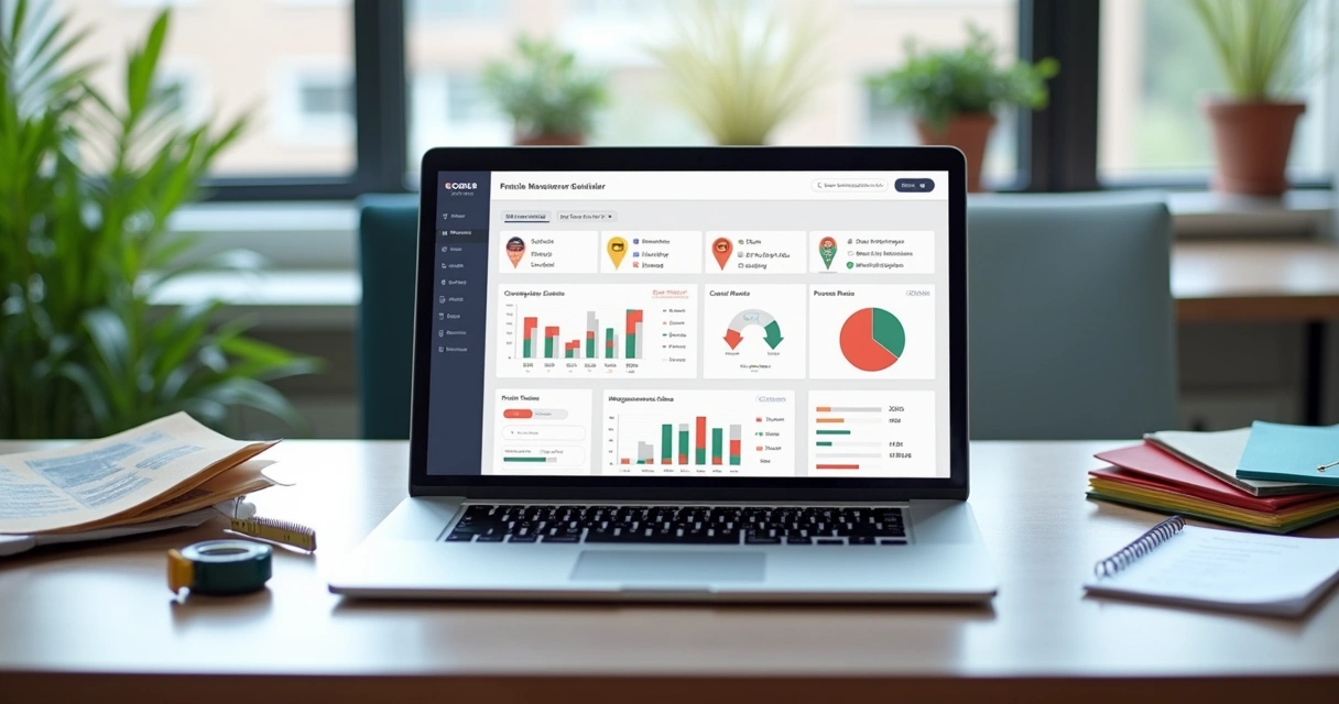 Painel de gestão para revenda gráfica em um notebook 