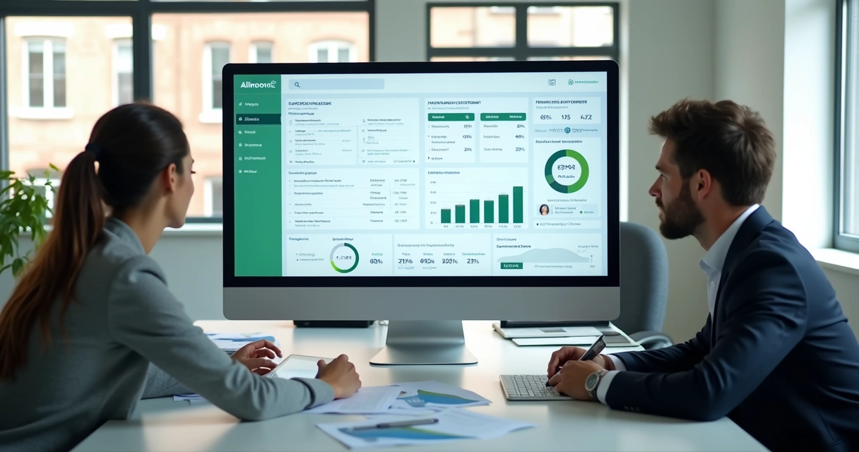 Painel digital de gestão de imóveis em escritório 