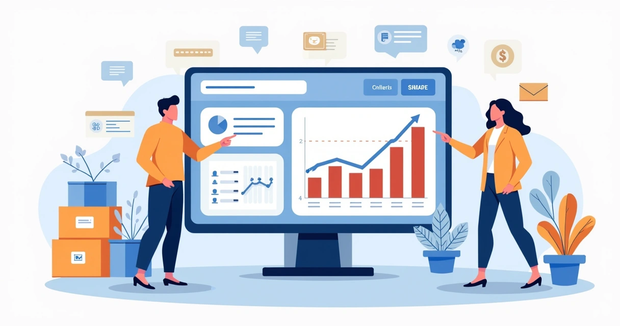 Painel digital de gestão de loja virtual com indicadores de dropshipping 