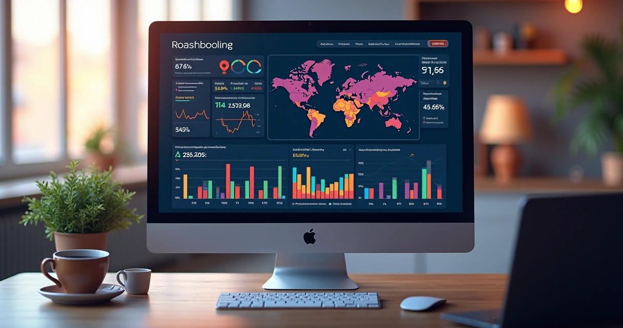 Painel digital mostrando analytics de marketplace 