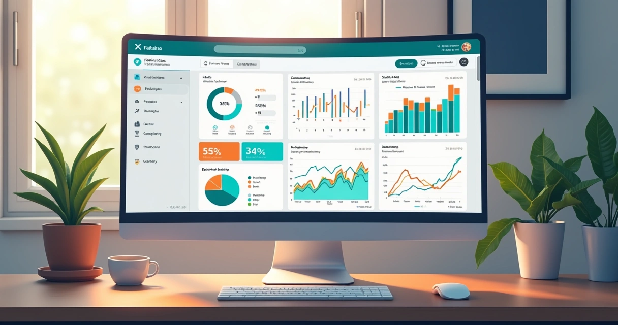 Painel de gestão com métricas de vendas e análises de concorrência no computador 
