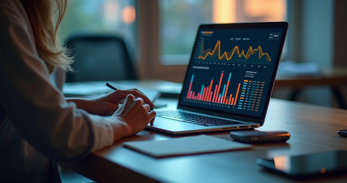 Painel de gestão empresarial com gráficos digitais 