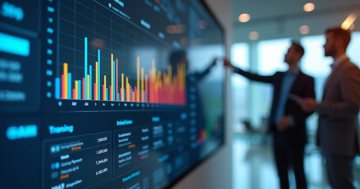 Painel digital exibindo indicadores de matrícula e progresso de treinamentos