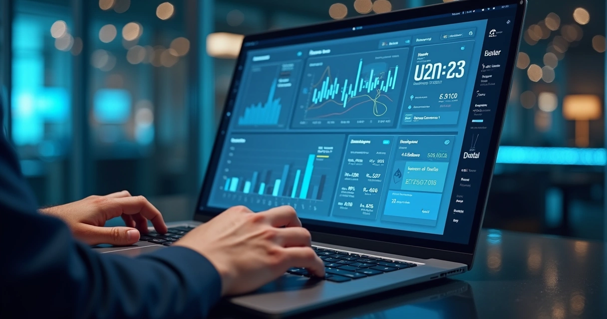 Painel de tecnologia tributária com gráficos 