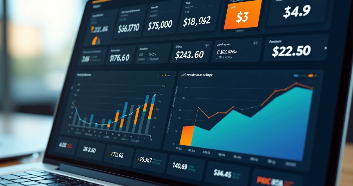 Painel de gestão de vendas com indicadores financeiros empresariais 